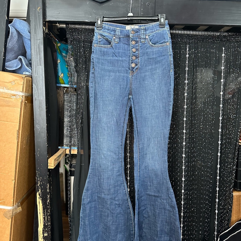 Free People High Waisted Button Fly High Waisted Bell Bottom Jeans